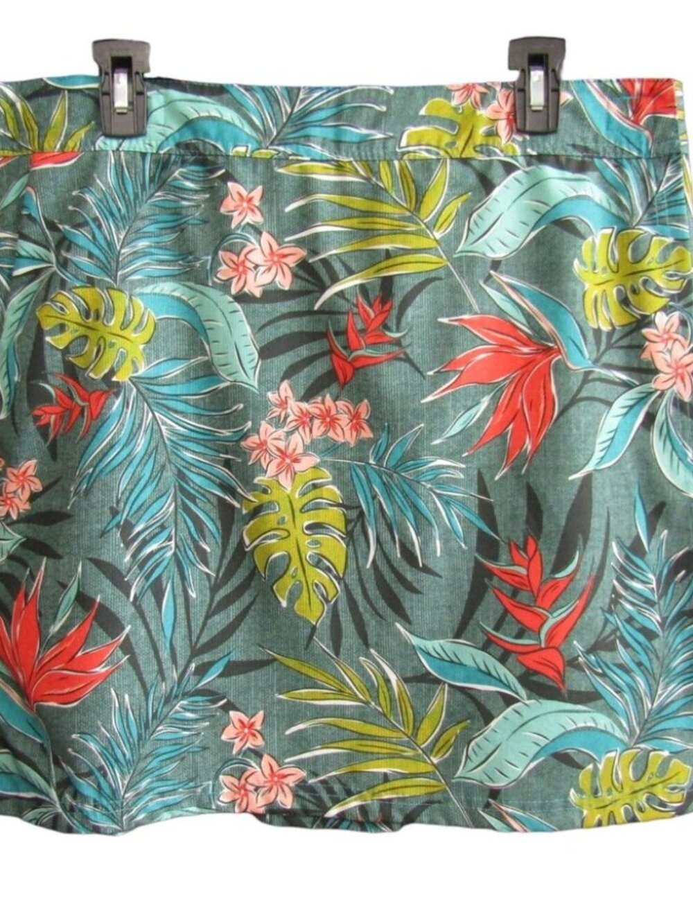 RipSkirt Hawaii Skirt Size XL Teal Tropical Floral 19 In Length 2 Wrap Pockets